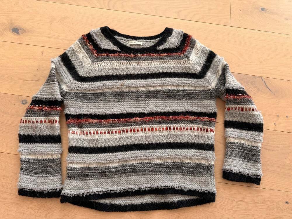 Ulla Johnson Mixed Stripe Alpaca Silk Blend Knit Sweater Gray Black Red Size M